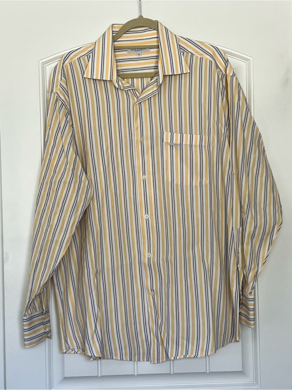 Alex Cannon Long Sleeve Striped Dress Shirt  Yellow White Black & Blue Size XL